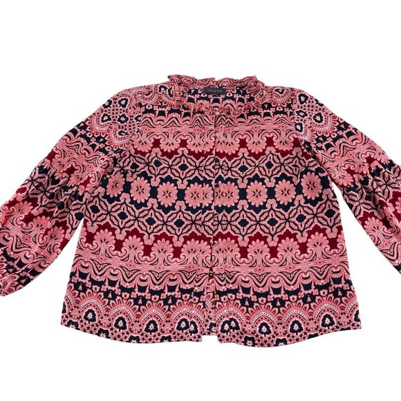 The Limited Womens Paisley Long Sleeve Button-Up Blouse Size PL Red & Navy - Picture 1 of 6